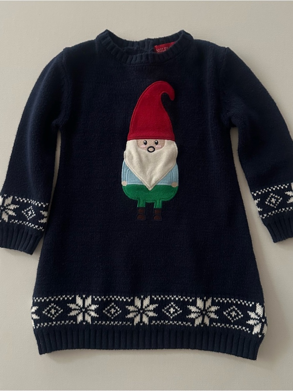 Jingles & Joy 12 Months Baby Girl Holiday Gnome Knit Dress Christmas Navy